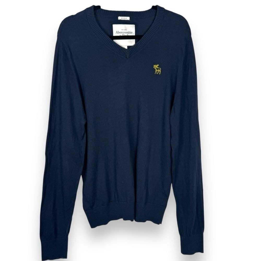 Y2K Abercrombie Mens Navy Muscle Knit Sweater Top‎ Size XL Preppy Yuppie Moose